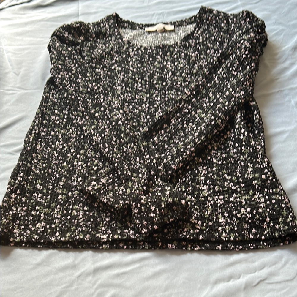Loft Black Floral Print Women's Long Sleeve Top
